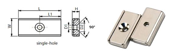 neodymium channel magnets with single countersunk hole