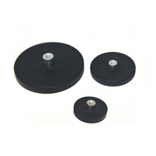 Internal thread rubber coated neodymium pot magnets with threaded bushing