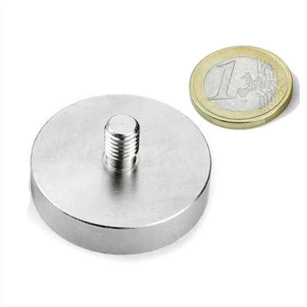 Ø36mm Neodymium Rare Earth External Thread Pot Magnets - Nickel Plated
