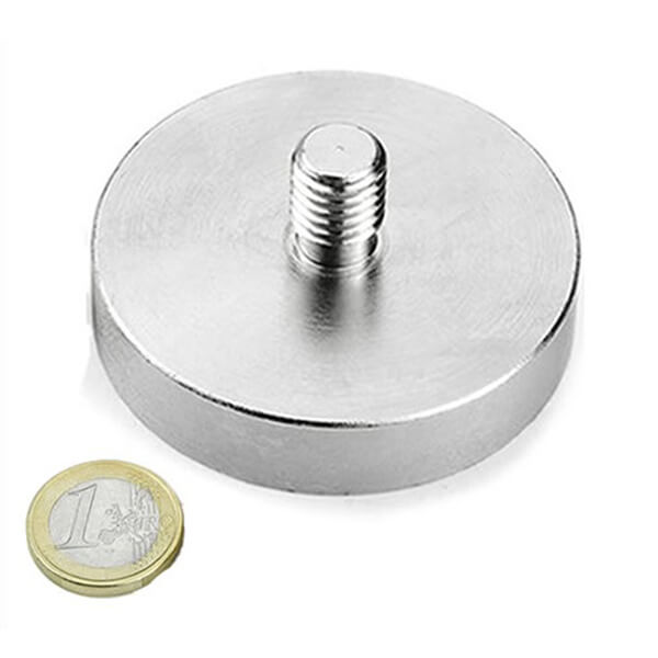 Large External Thread Neodymium Pot Magnets 75x18mm - Nickel Plated