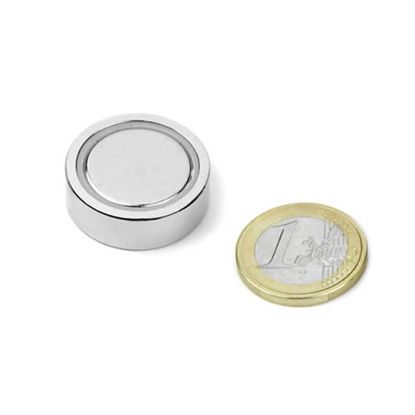 Flat Neodymium Cup (pot) Magnets 25x8mm - Nickel Coating