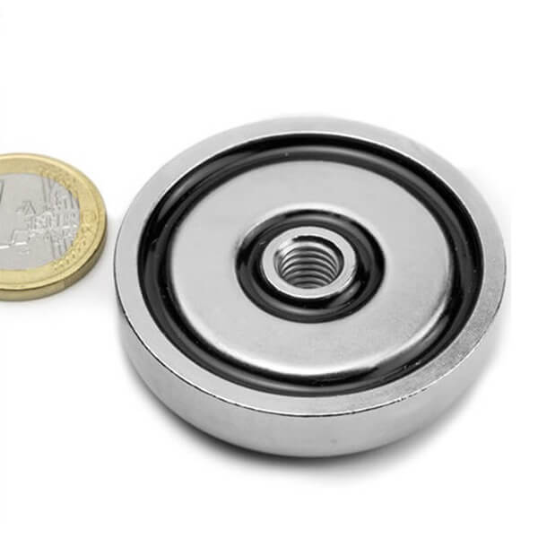 Neodymium Pot(cup) Magnets Ø48mm with Threaded Sockets - Nickel Plated