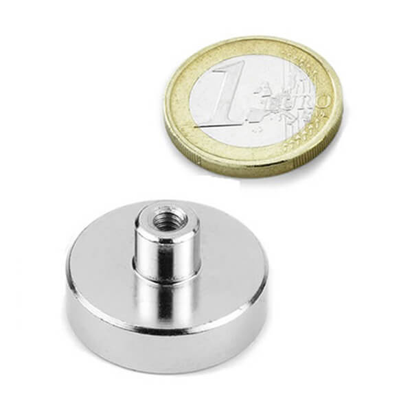Ø25mm Neodymium Pot Magnets with M5 Female Threaded Bushing