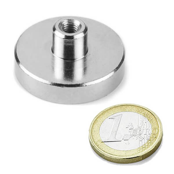 Ø36mm Neodymium Internal(female) Threaded Pot Magnets - Nickel Plated