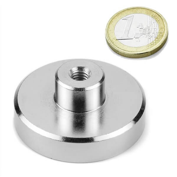 Ø48mm Female Threaded Neodymium Holding Pot Magnets - Nickel Plated