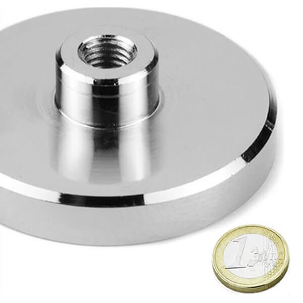 Large Internal Threaded Neodymium Pot Magnets 75x18mm - Nickel Plated